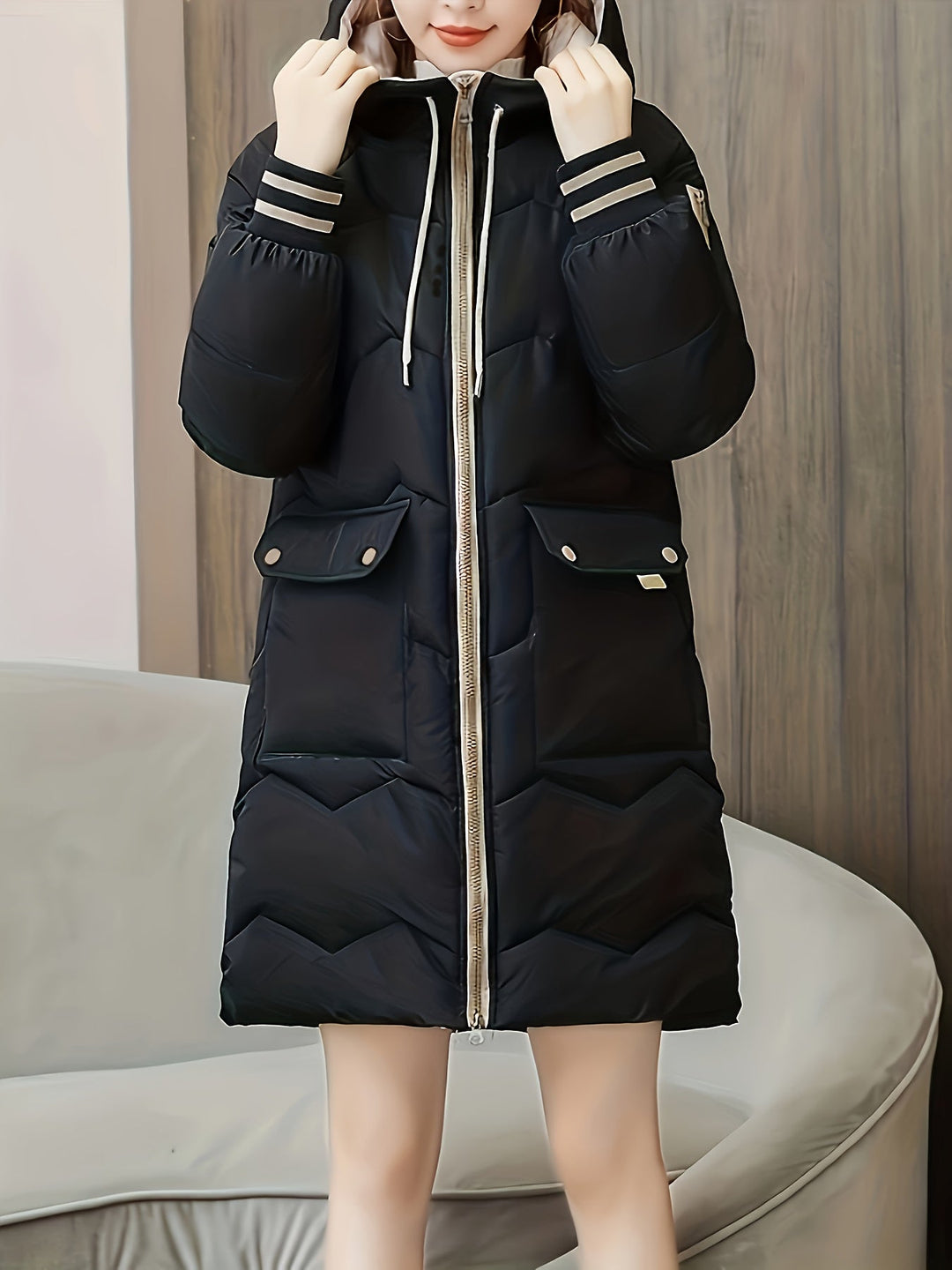 Modische warme Puffer-Winterjacke mit Kapuze für Damen | Perfekt für Winter