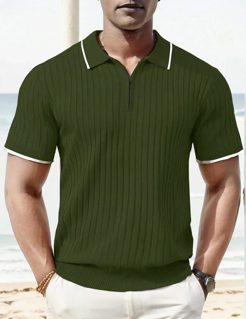 Men's polo shirt with zipper – ribbed short-sleeve shirt with contrast details for summer, leisure & smart casual looks