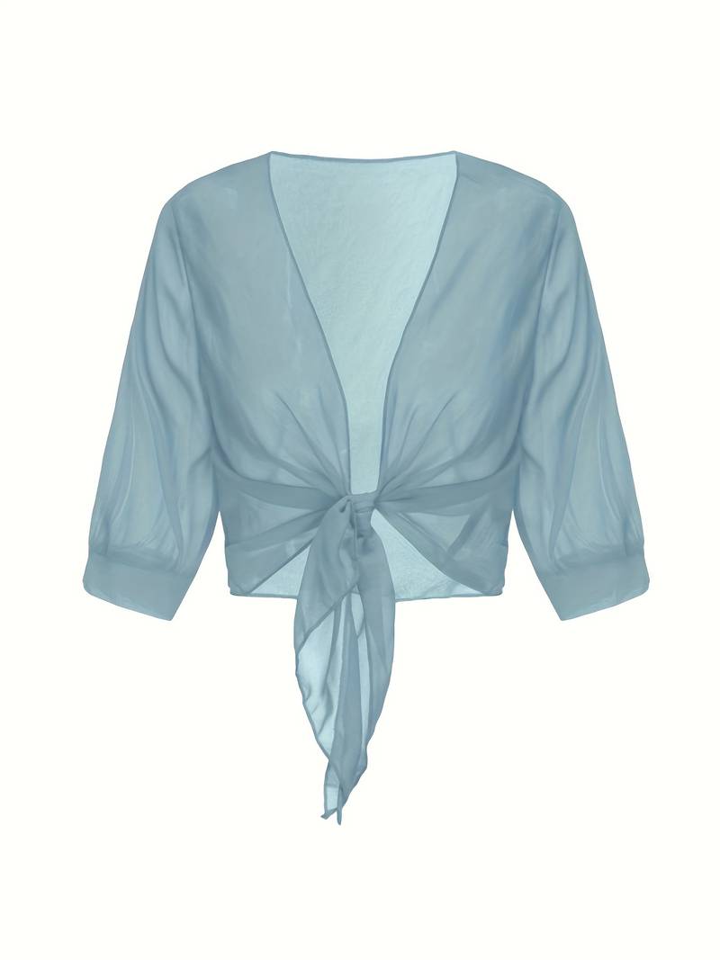 Bolero in chiffon da donna con nodo a fiocco – giacca corta trasparente per abiti da sera e outfit estivi