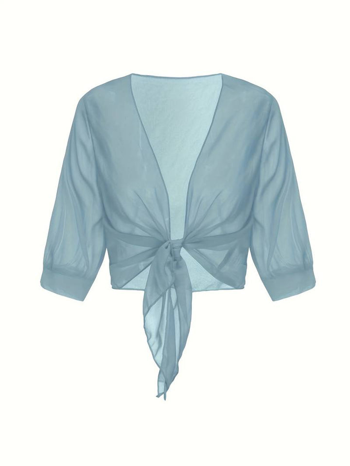 Bolero in chiffon da donna con nodo a fiocco – giacca corta trasparente per abiti da sera e outfit estivi