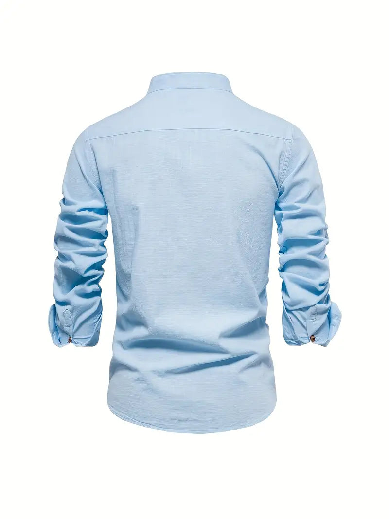 Chemise homme avec col montant – Chemise à manches longues slim fit pour affaires, loisirs et événements