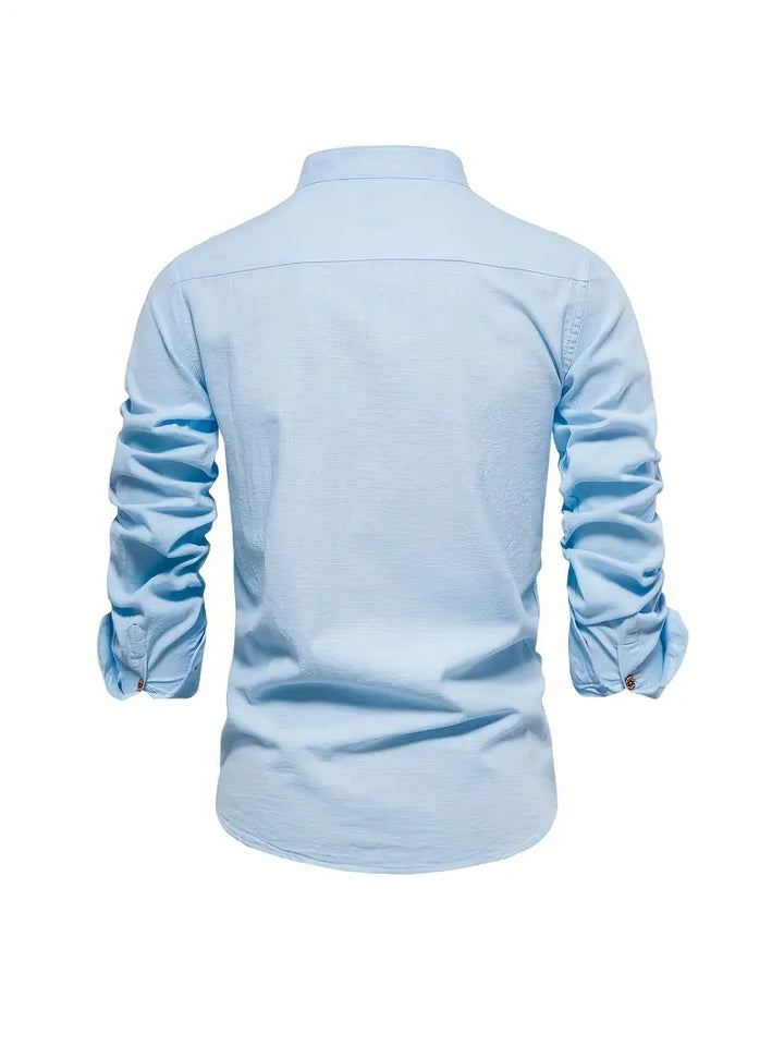Chemise homme avec col montant – Chemise à manches longues slim fit pour affaires, loisirs et événements