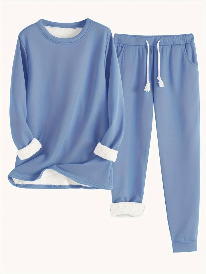 Comodo maglione termico e pantaloni da jogging tinta unita per donna | Perfetto per autunno/inverno