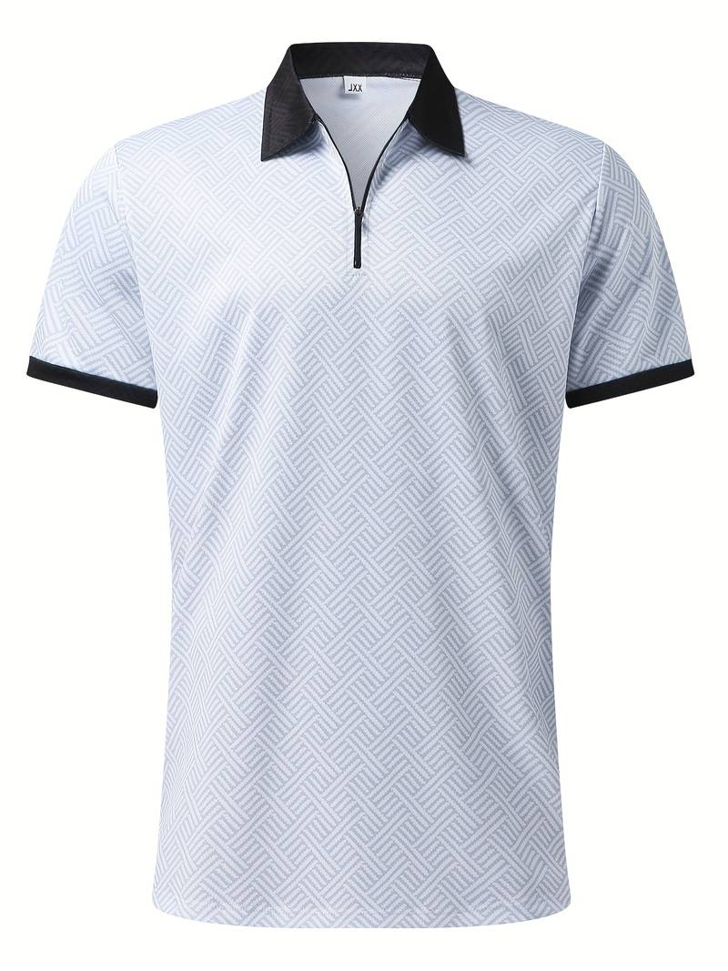 Herren Sommer Set mit Reißverschluss-Poloshirt & Shorts – Zweiteiliges Outfit mit Muster für Urlaub, Freizeit & Strand