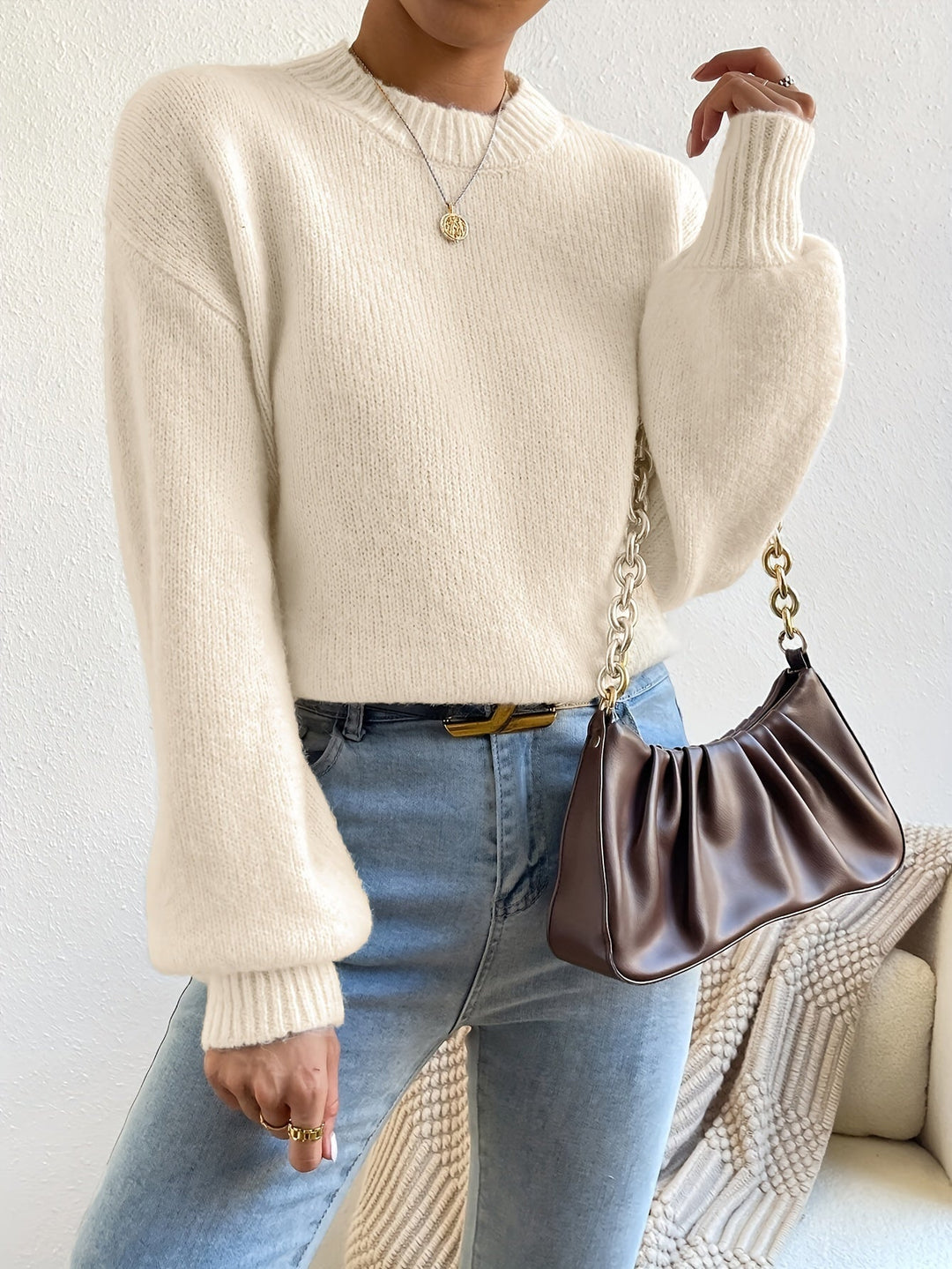 Pull en maille oversize douillet avec col rond – doux et stylé pour les jours froids