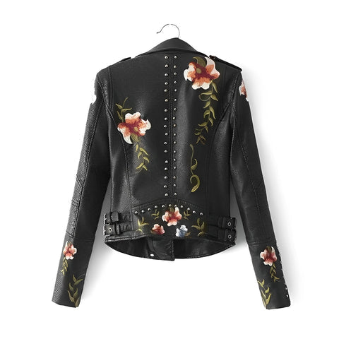 Vintage Lederjacke mit Blumen für Damen | Perfekt für den Alltag