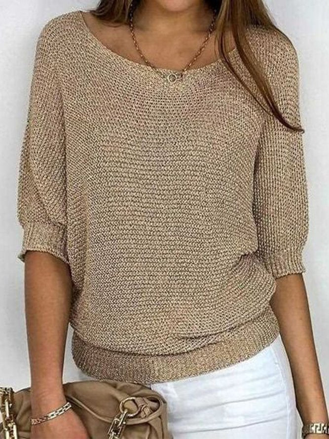 Lucile - Pull uni doré avec col rond