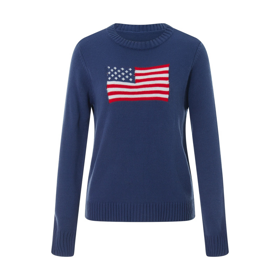 Maglione oversize da donna con motivo bandiera – maglione lavorato a maglia in stile retrò per autunno e streetstyle