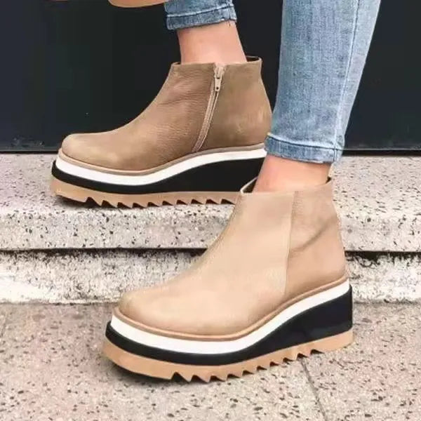 Bottines à plateforme pour femmes – Bottines à la mode avec semelle en zigzag et fermeture éclair