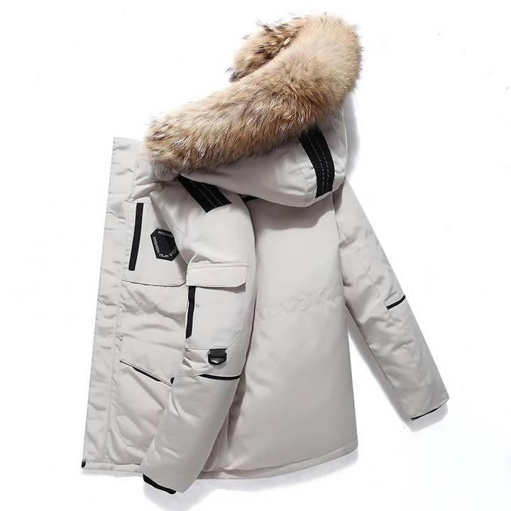 Herren Parka Winterjacke Mit Abnehmbarem Fellkragen Und Mehreren Taschen