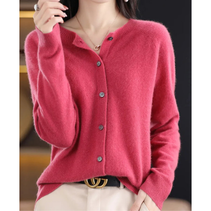 Cardigan en maille à col rond pour femmes en pure laine mérinos