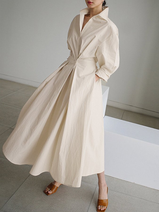 Oversized Hemdkleid für Damen – Minimalistisches Langkleid mit Kragen & weitem A-Linien Schnitt für Frühling & Sommer