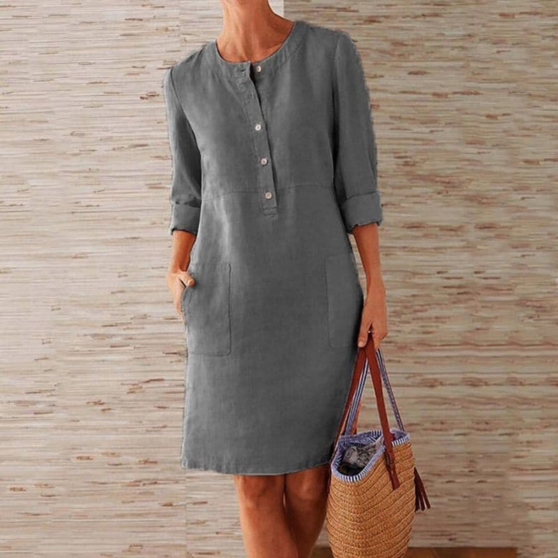 Robe en Lin Azur Envoûtante – Élégance Décontractée et Raffinée
