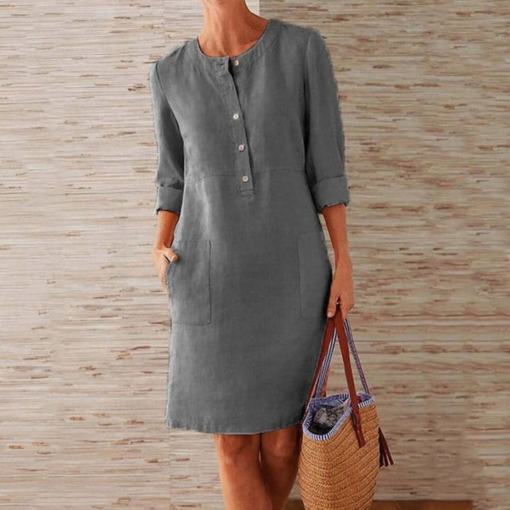 Robe en Lin Azur Envoûtante – Élégance Décontractée et Raffinée