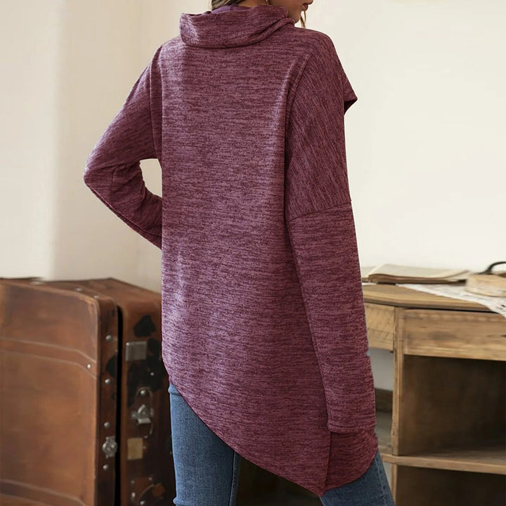 Sweat à capuche asymétrique pour femme – Pull long avec col châle croisé et détails à boutons