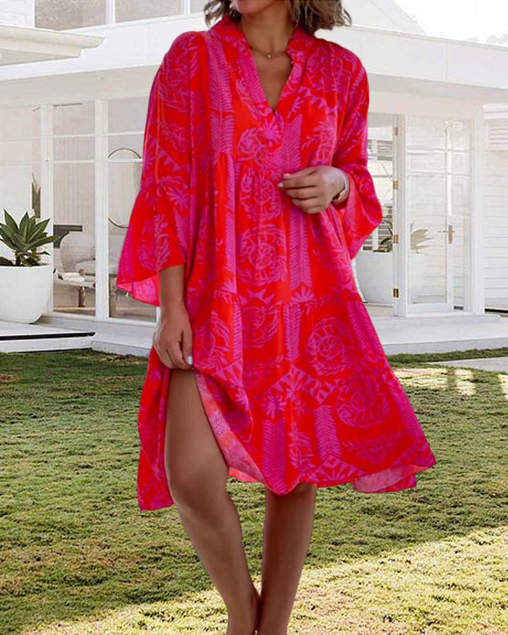 Robe avec manches 3/4 et imprimé bohème géométrique