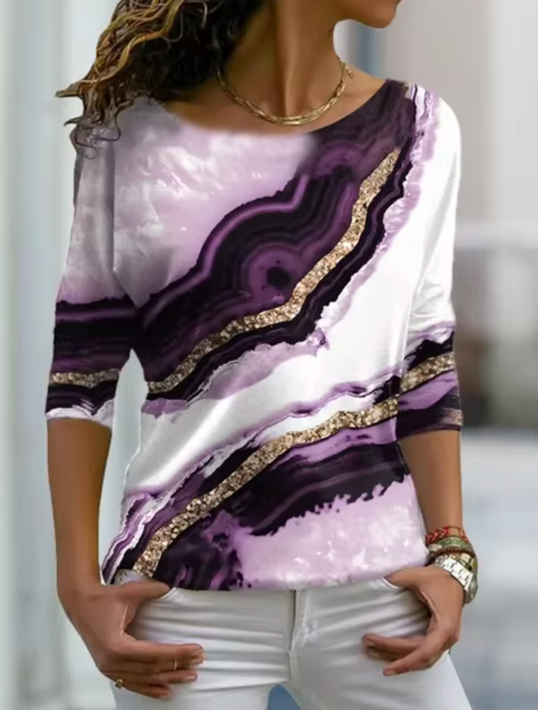 Lerma – T-shirt a maniche lunghe con stampa marmo