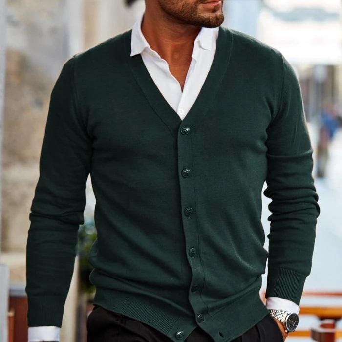 Cardigan homme en maille fine – col en V élégant avec patte de boutonnage, idéal pour le bureau, le quotidien et les looks superposés