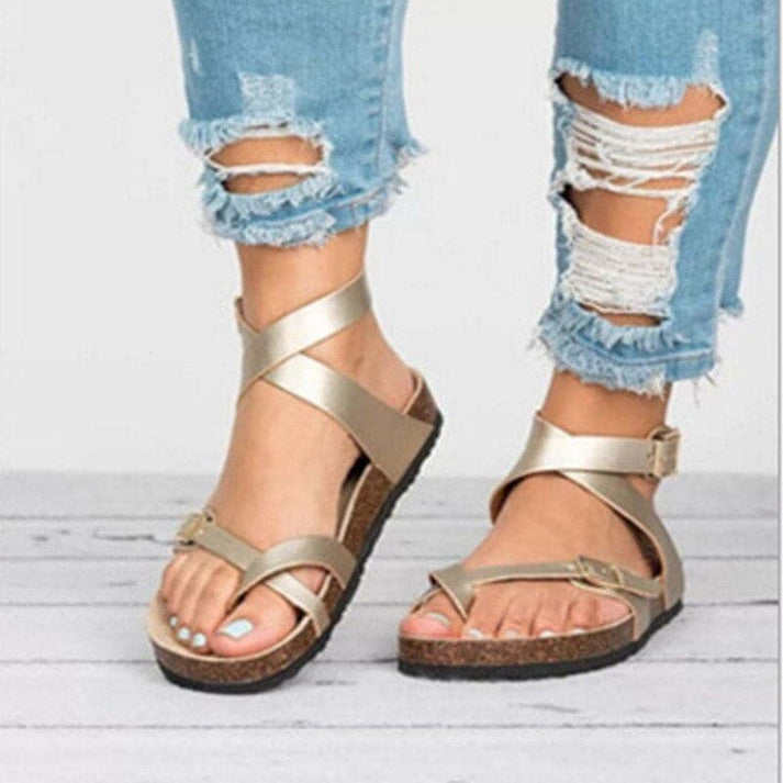 Sandales pour femmes avec brides croisées et boucle réglable – Chaussures d'été confortables avec semelle en liège