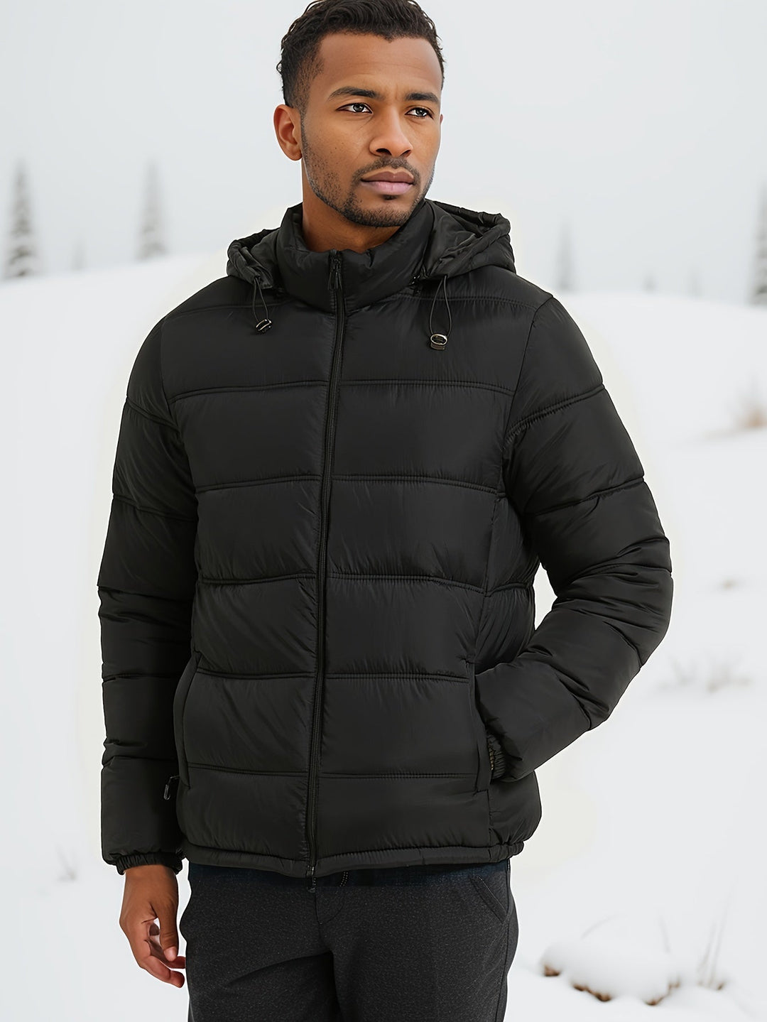 Veste d'hiver matelassée unie lisse et élégante pour hommes | Parfaite pour les activités de plein air