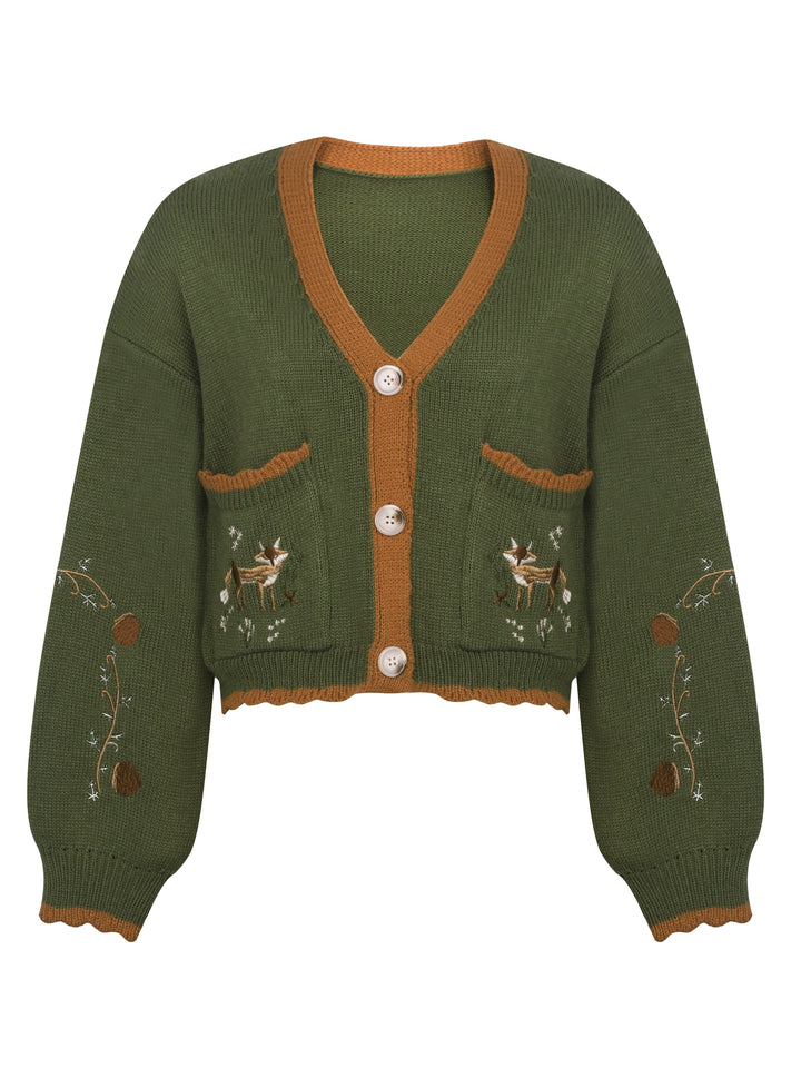 Lässiger warmer bestickter Wolle Strickcardigan für Damen | Perfekt für den Alltag