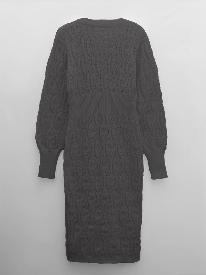 Pull-over décontracté en coton uni à trous col en V manches longues robe midi formelle pour dames | Idéal pour les occasions formelles