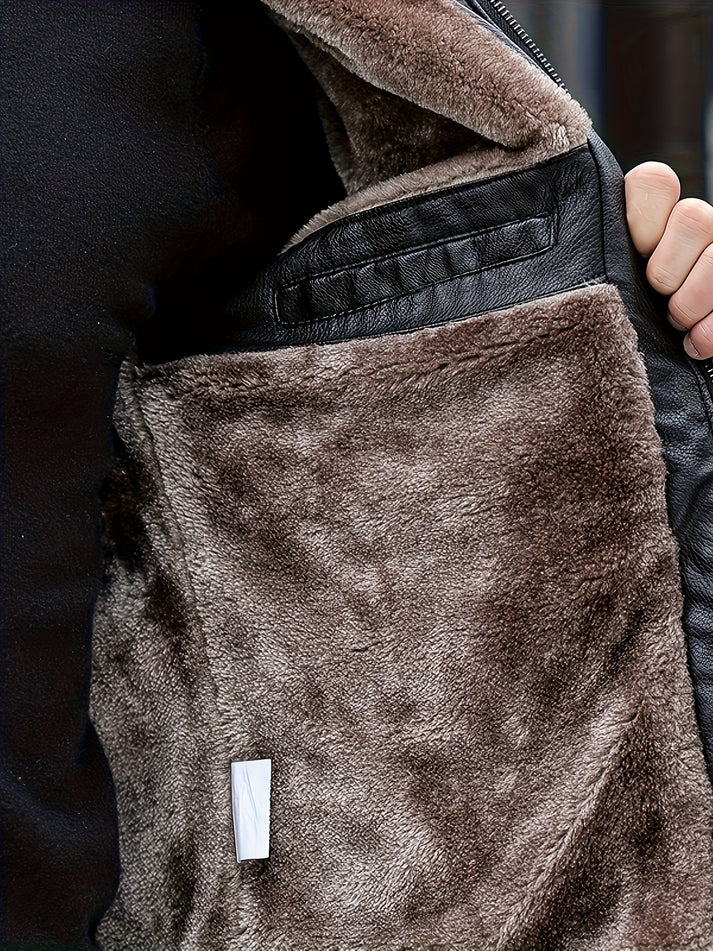 Casual Fleece Gefütterte PU Lederjacke Mit Schicker Reißverschlusstasche Für Herren | Perfekt für Casual Tage