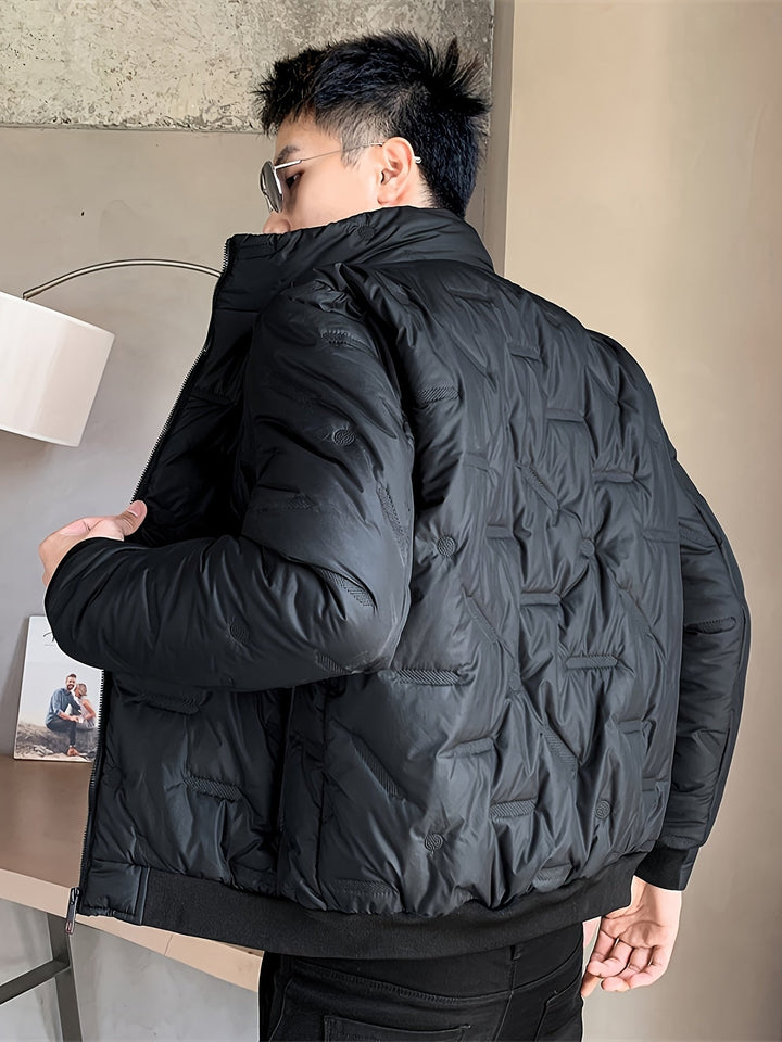 Lässige Schwarze Baumwoll Winddichte Und Warme Langärmelige Winterjacke Für Herren | Perfekt für kalte Tage