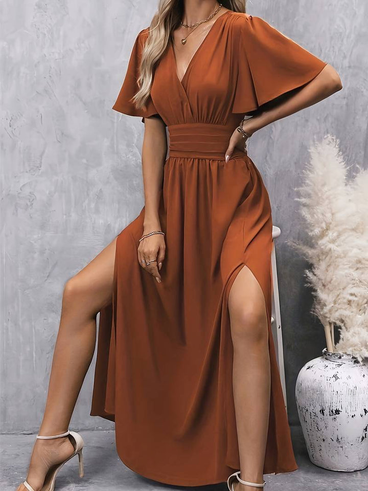 Elegante vestito lungo da donna con spacco e effetto incrociato – vestito fluido con scollo a V per estate, sera ed eventi