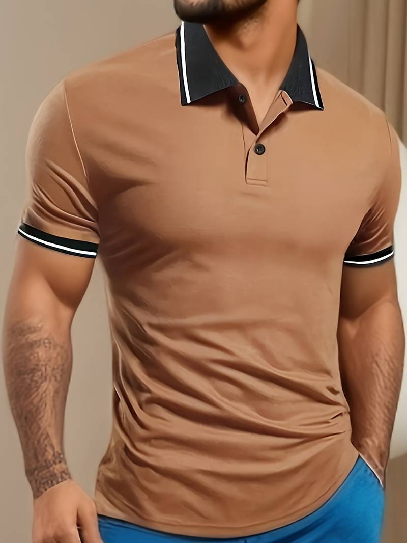 Caleb – camicia a maniche corte a blocchi di colore alla moda con chiusura a bottoni e rever