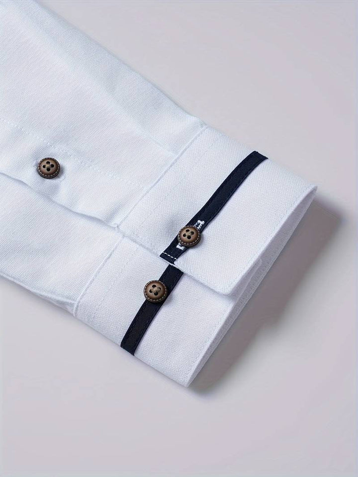 Chemise homme avec détails contrastés et col montant – Chemise à manches longues moderne pour affaires, quotidien et smart casual