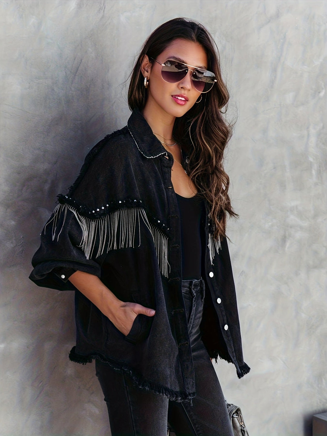 Elle - giacca di jeans elegante con frange