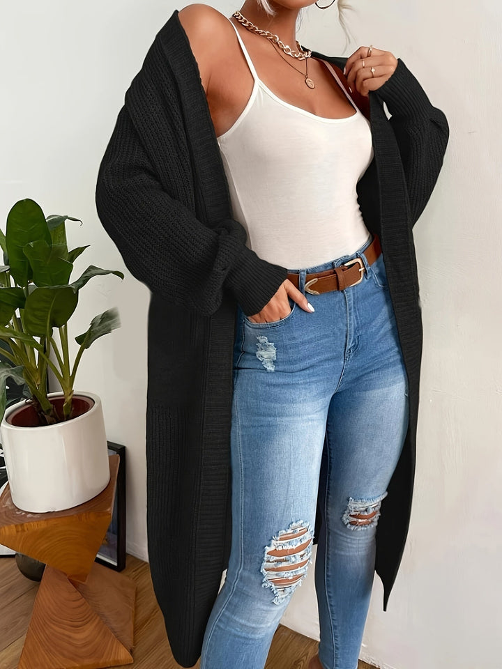 Long cardigan en maille pour femmes – manteau en maille grosse ouverte avec poches et coupe décontractée