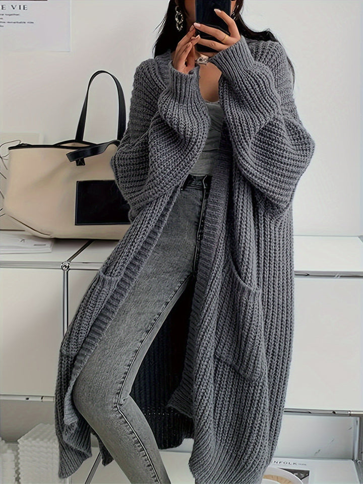 Lässiger Lange Aufgenähte Taschen Wolle Strickjacke Für Damen | Perfekt für Alltag