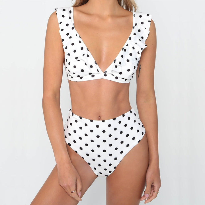 Ensemble bikini rétro pour femmes avec pois & taille haute – design volanté ludique pour plage & piscine