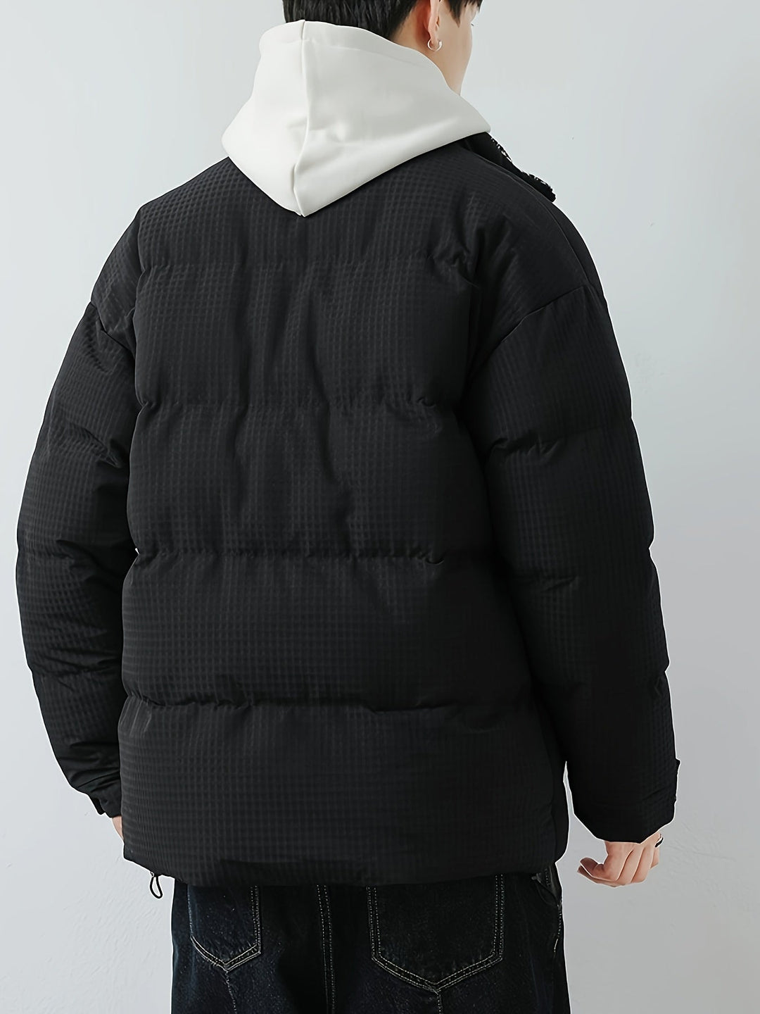 Veste d'hiver matelassée pour homme avec col montant – Veste de mi-saison chaude avec grandes poches et boutons-pression