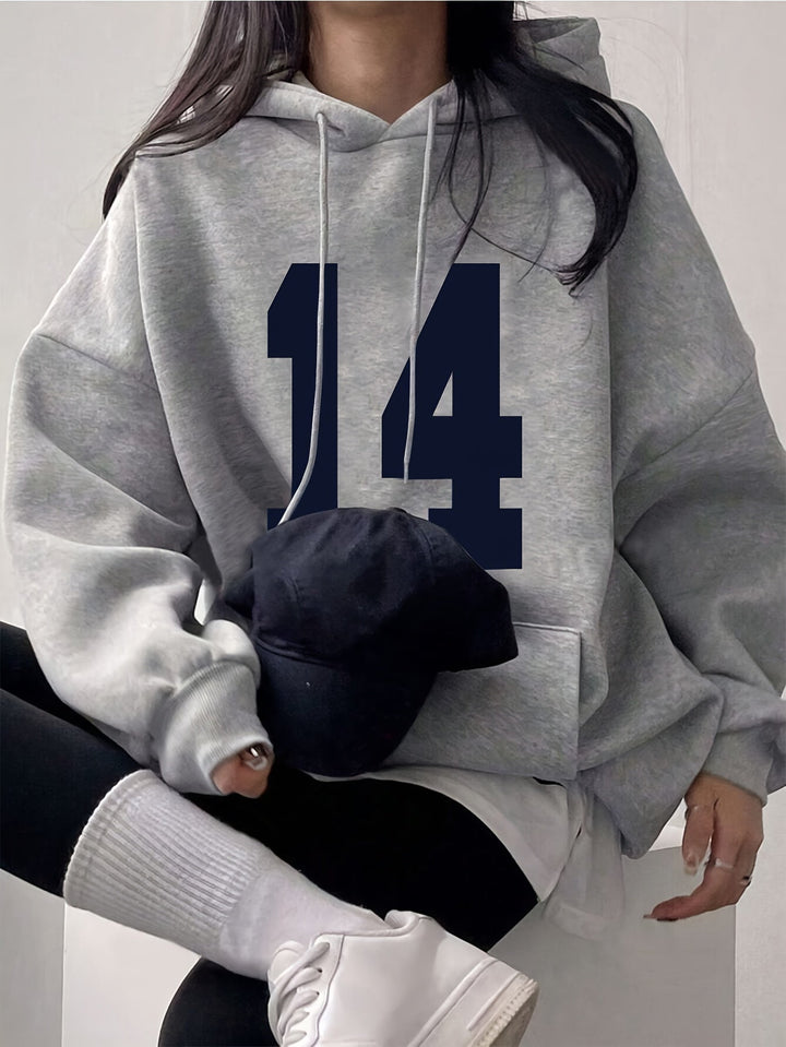 Lässiger grauer Pullover-Hoodie mit Print und Kapuze für Women | Perfekt für lässige Tage