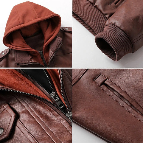 Veste en cuir chaude avec capuche pour hommes | Parfaite pour les activités de plein air
