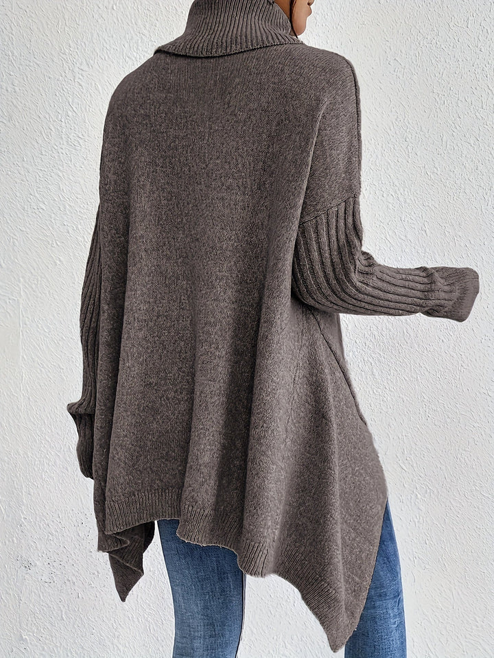 Vintage Baumwoll-Rollkragenpullover mit asymmetrischem Saum und langen Ärmeln Pullover Damen | Perfekt für den Alltag