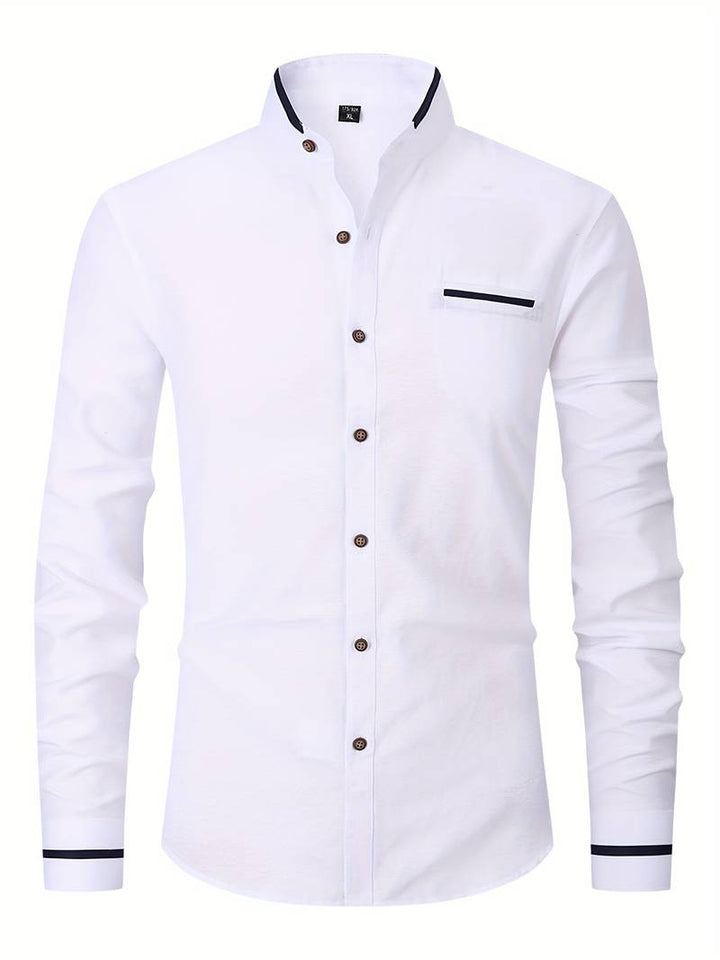 Chemise homme avec détails contrastés et col montant – Chemise à manches longues moderne pour affaires, quotidien et smart casual