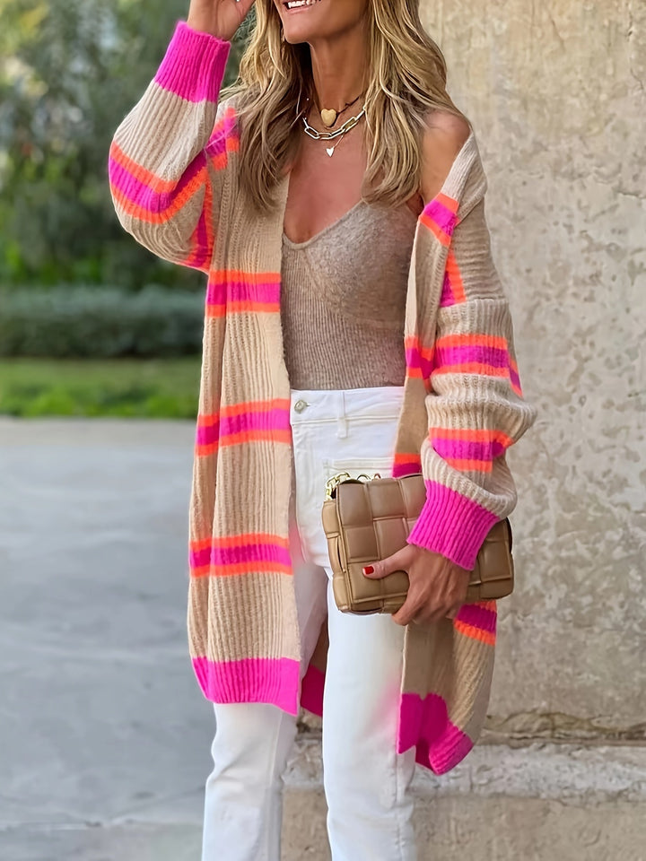 Lässiger festlicher Winter gestreifter Woll Strickcardigan für Damen | Perfekt für Freizeittage