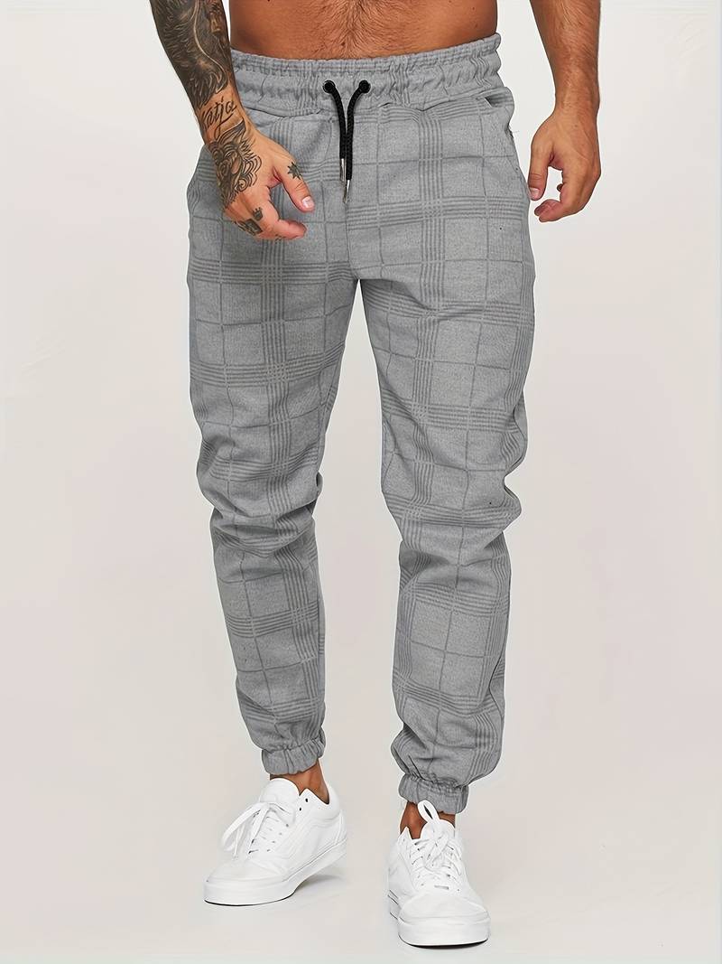 Pantalon de jogging homme à motif à carreaux – Pantalon d'entraînement slim fit avec poignets
