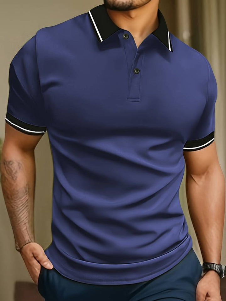 Caleb – camicia a maniche corte a blocchi di colore alla moda con chiusura a bottoni e rever