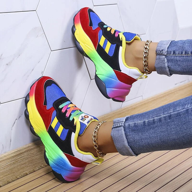 Amber - Baskets colorées avec design arc-en-ciel pour femmes