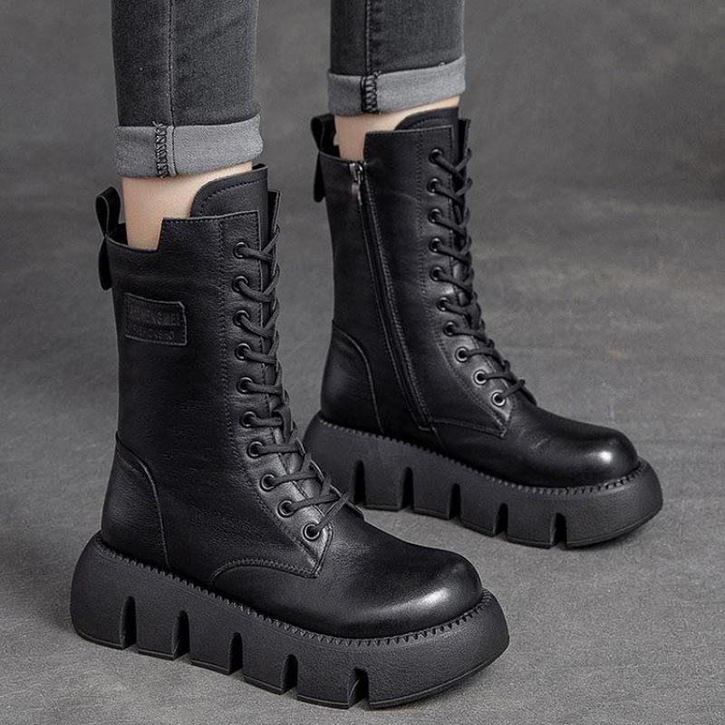 Damen Combat Boots mit Plateau & Reißverschluss – Streetstyle & Edge