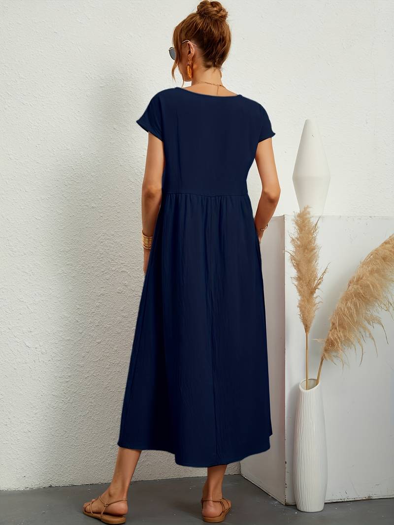 Luftiges Damen Sommerkleid – Casual Maxikleid mit Taschen & Rundhalsausschnitt