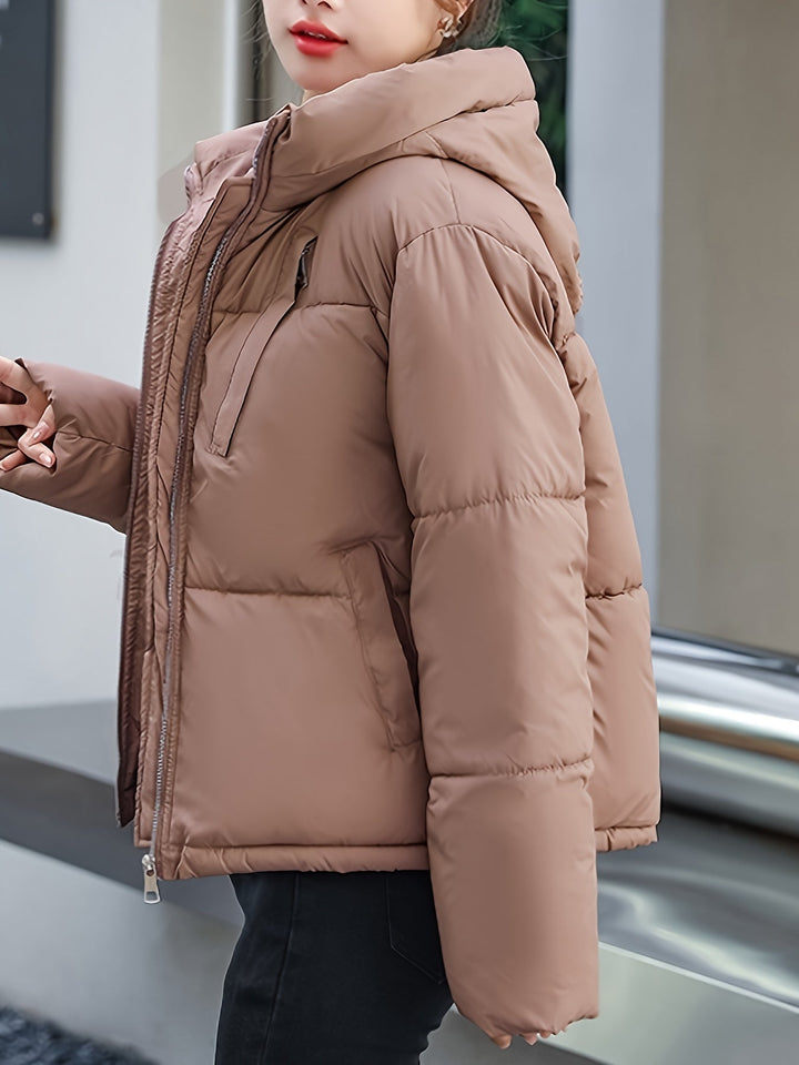 Elegante kurze Puffer-Winterjacke mit Kapuze für Damen | Perfekt für Winter