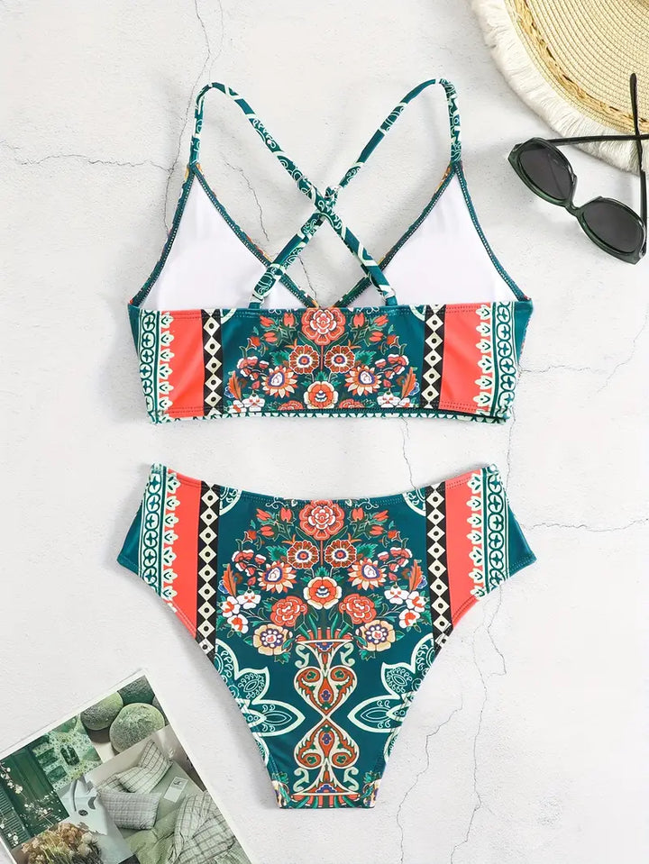 Flora – 2-teiliges Bikini-Set im Crisscross-Stil im Ethno-Stil