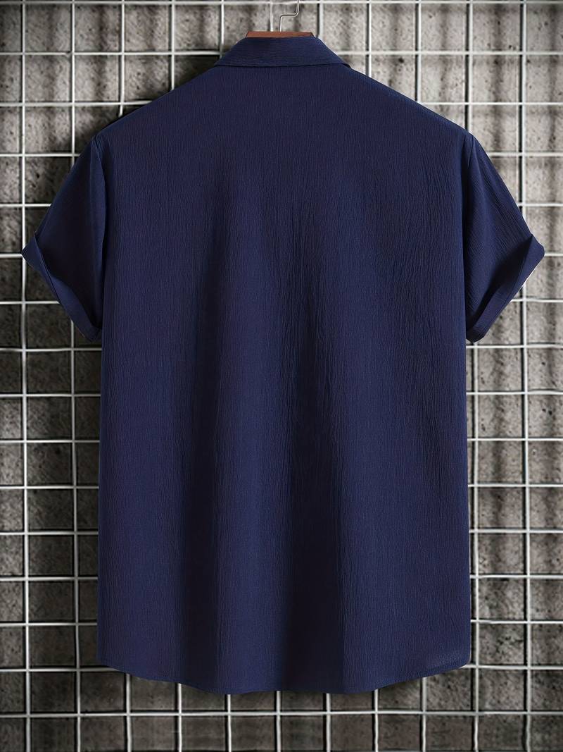 Chemise homme à manches courtes avec patte de boutonnage – Chemise d'été aérée en tissu structuré style décontracté
