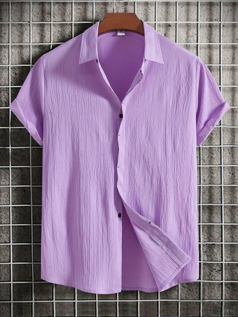 Chemise homme à manches courtes avec patte de boutonnage – Chemise d'été aérée en tissu structuré style décontracté